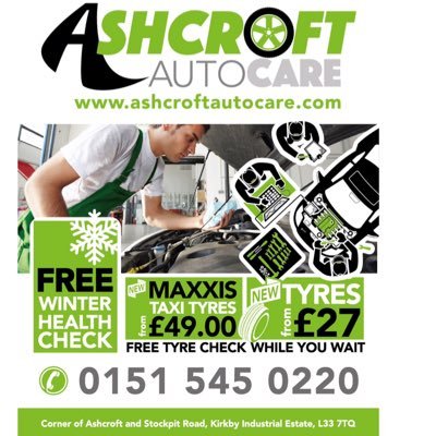 Ashcroft Auto Care- vehicle maintenance specialists, suppliers of retail tyres at wholesale prices to the Taxi Trades and the General Public. open 6 days a week