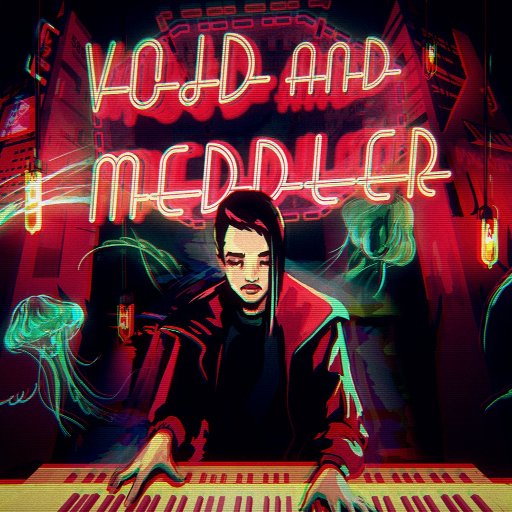 Two indie devs, @RedCityNoise and @Trevor_Reveur, working with @BlackMuffinGame on Void&Meddler, a queer cyberpunk-poetic adventure game. Published by @Mi_Clos.