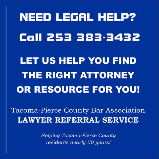 1972-2022 50 Years!!!  Tacoma-Pierce County Bar Association LAWYER REFERRAL SERVICE refers residents to attorneys or community service agencies.