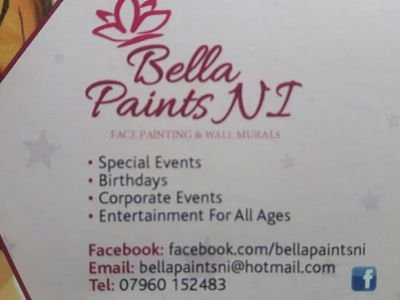 Bella Paints NI find us on Facebook! 
Face painting for any occasion
07960152483