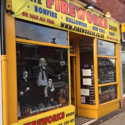 The Firework Shop 227a Nantwich Road. Crewe. CW2 6BY Tel:01270 780968 Largest Selection In The Area. Great Deals and BIG discounts!! Buy From The Professionals!