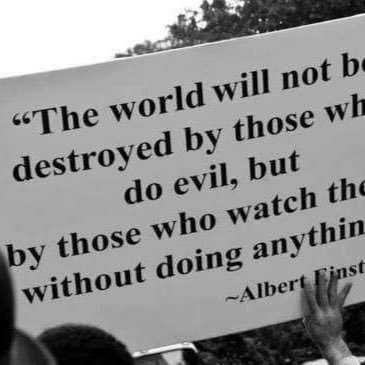 “The world will not be destroyed by those who do evil, but by those who watch them without doing anything” Albert Einstein