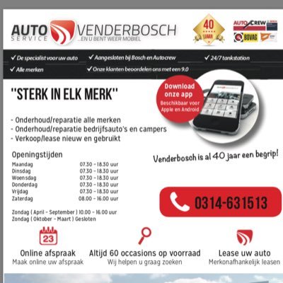 AutoService Venderbosch is een modern Bovag Autobedrijf dat al 47 jaar actief is in de Automotive sector. 0314-631513