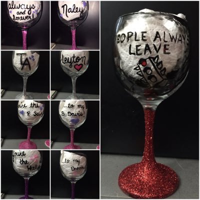 Hand painted wineglasses, shotglasses. Specializing in #oth designs but also do customs. Check out my Etsy: GlassArtByAlyssa