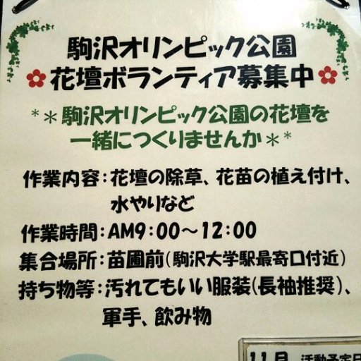 駒沢公園で花壇ボランティアをしています。
自由参加ですので、お気軽にご参加ください。
