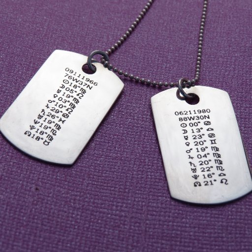 mystartag's profile picture. StarTagsTM are sterling silver ‘dog tags’ that are etched with your personal astrology.