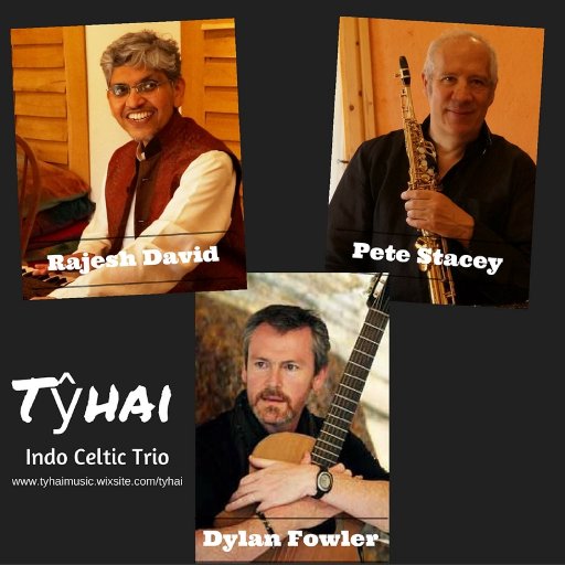 An exciting Indo-Celtic collaboration between three musicians based in Wales:  Rajesh David (Indian vocals),   Dylan Fowler (guitar) & Pete Stacey (saxophone)