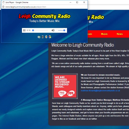 We are a online community radio station.We have a large selection of music suitable for all ages. Follow us to get the latest new updates @RadioLeigh