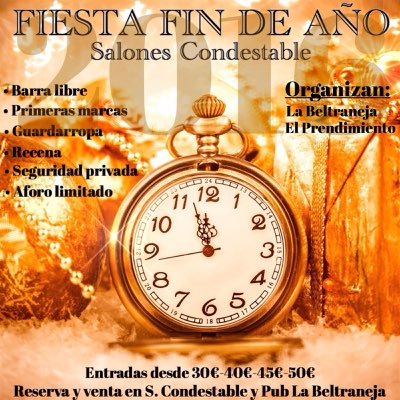 Una Nochevieja más @BeltranejaPop y @Prendimiento_Ub se unen para dar, por todo lo alto, la bienvenida al Año Nuevo 🍾🎉🍸🎊 ¡Entradas YA a la venta!