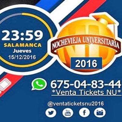 Punto de venta OFICIAL de Tickets para la NU 2016!! NO TE QUEDES SIN TUS TICKETS a 3€! TLF. 675048344 (Whatsapp) Instagram: @VentasticketsNU2016 o MD