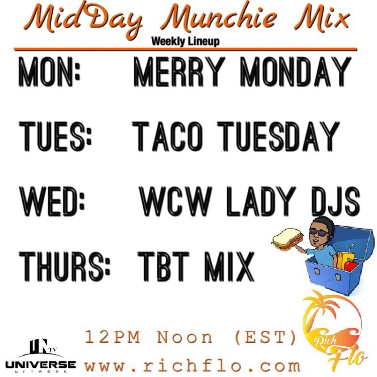 LIVE Mondays - Thursdays @ 12pm Noon (EST) • Variety of music & munchies for your commercial free lunch breaks! Powered by #UNTV