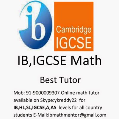 IGCSE IB mathematics teacher/tutor with 16 years experience. I teach only tutoring for IGCSE IB students 6 th to 12 th grades My Skype: ykreddy22