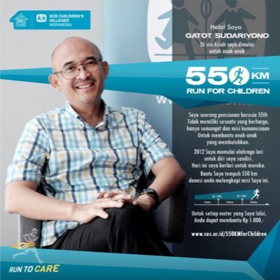 Dukungan untuk Bapak Gatot sebagai pelari 550KMForOurChildren, aksi Charity untuk SOS Children Villages.