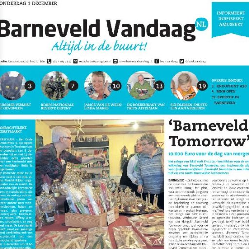 Barneveld Vandaag, een uitgave van de Persgroep Nederland, verschijnt iedere donderdag huis-aan-huis in de gemeente Barneveld maar is 24/7 actueel op internet.