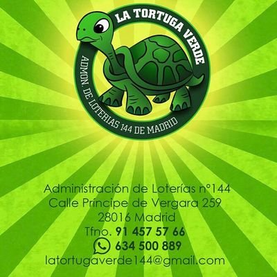 Administración de loterías 144 de Madrid. Calle Principe de Vergara 259. Telef. 914575766. PUNTO AMIGO 97695. 
Tu Lotero: TORTUGAVERDE