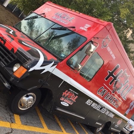 Feed the Growl! Howl on Wheels Food Truck is Located on the campus of Arkansas State University, offering Burgers, Wraps, and Chicken & Waffles!