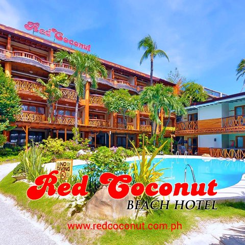 A beach front hotel at the center of the Boracay's main white beach shoreline.