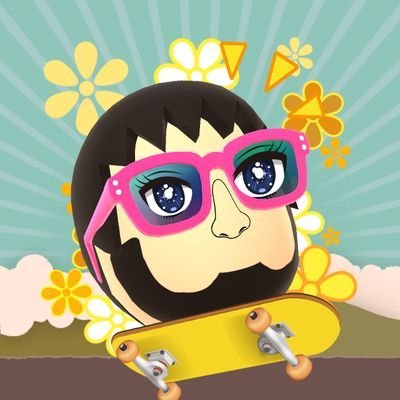 My profile picture is my head on a skateboard with anime eyes and sunglasses that I made in Miitomo, Nintendo's very first mobile telephone application.