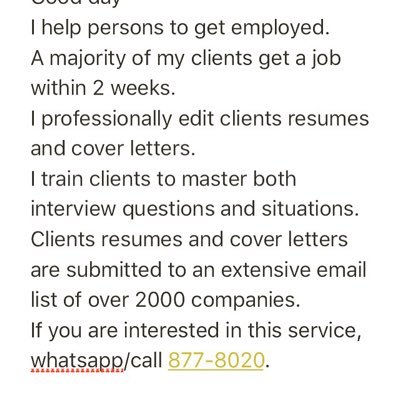 We HELP people. If you need a JOB contact (876) 877-8020.