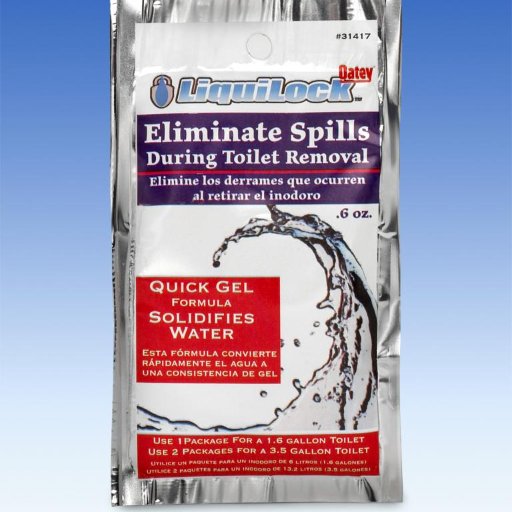 Eliminate water spills when removing a toilet. No more shopvac or hand sponging the water to remove a toilet! Flushes down when done. Available at Home Depot