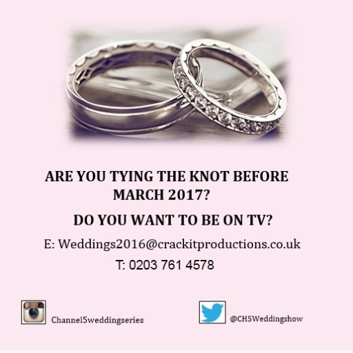 Getting married before March 2017? Contact us at weddings2016@crackitproductions.co.uk/0203 761 4578 to be on our NEW WEDDING TV SERIES!