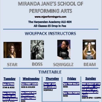 Miranda Jane's School of Performing Arts - performing arts classes, private music and audition tuition, CLUB W.O.L.F. DANCE & Wolfpack dance crew.