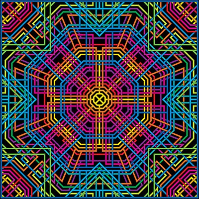 The Techno Mandalas Coloring Book was created by me, Randy Coffey, a graphic designer and illustrator located in Southern California.