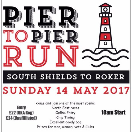 The Pier to Pier race a run in the North of England.The race Starts on the beach at South Shields Pier and follows the beach and coastal footpaths to Sunderland