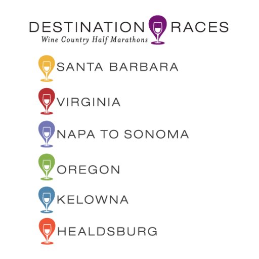 Destination Races Wine Country Half Marathon Series: Santa Barbara, Virginia, Napa-to-Sonoma, Oregon, Kelowna, Healdsburg. Check out our new event, the IPA 10K!