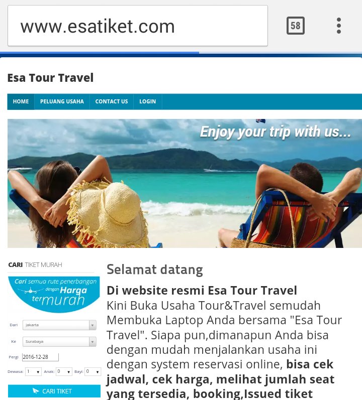 Esa Tour Travel menjual tiket online 24 jam, Esa Tour Travel siap melayani kemanapun anda pergi, pesan tiket pesawat klik saja https://t.co/XkQ4LNaiW6