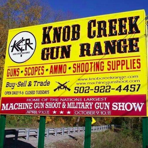 Knob Creek Gun Range is an outdoor shooting range located near West Point, Kentucky. Open all year round, KCR hosts the famous biannual Machine Gun Shoot.