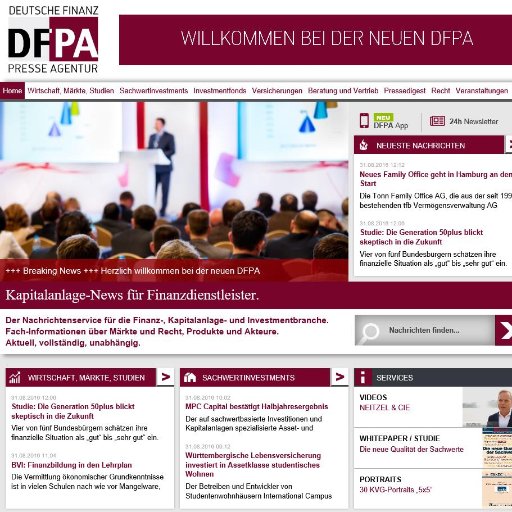 Die Deutsche Finanz Presse Agentur DFPA (https://t.co/JDjoi5WMCS) ist der Branchenbeobachter und News-Lieferant für Finanzdienstleister, Berater und Vermittler.