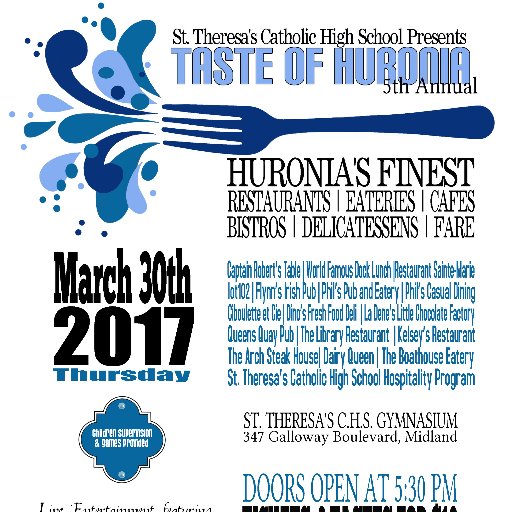 tasteofhuronia's profile picture. Taste of Huronia is an annual event held at St. Theresa's High School that features some of the tastiest food from the Huronia area.