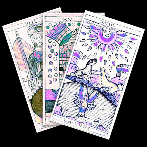 Cards from an infinite game. You draw one after another, each a different suit and face, but the deck never gets smaller.