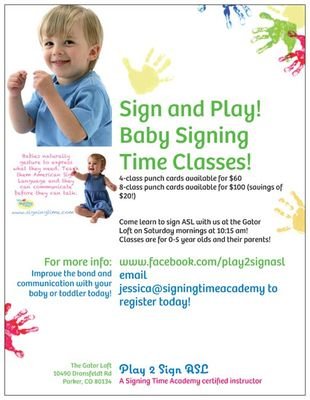 I am a pediatric Speech Therapist that is also a certified Baby Signing Time instructor! I offer classes and workshops for 0-5 yr olds and their parents!
