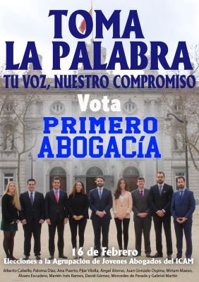 Candidatura Primero Abogacía al @AJA_Madrid
Presidencia: Alberto Cabello
Elecciones: Jueves 16 de febrero de 2017 de 10:00-19:00 en ICAM
https://t.co/lrRGflNyvo