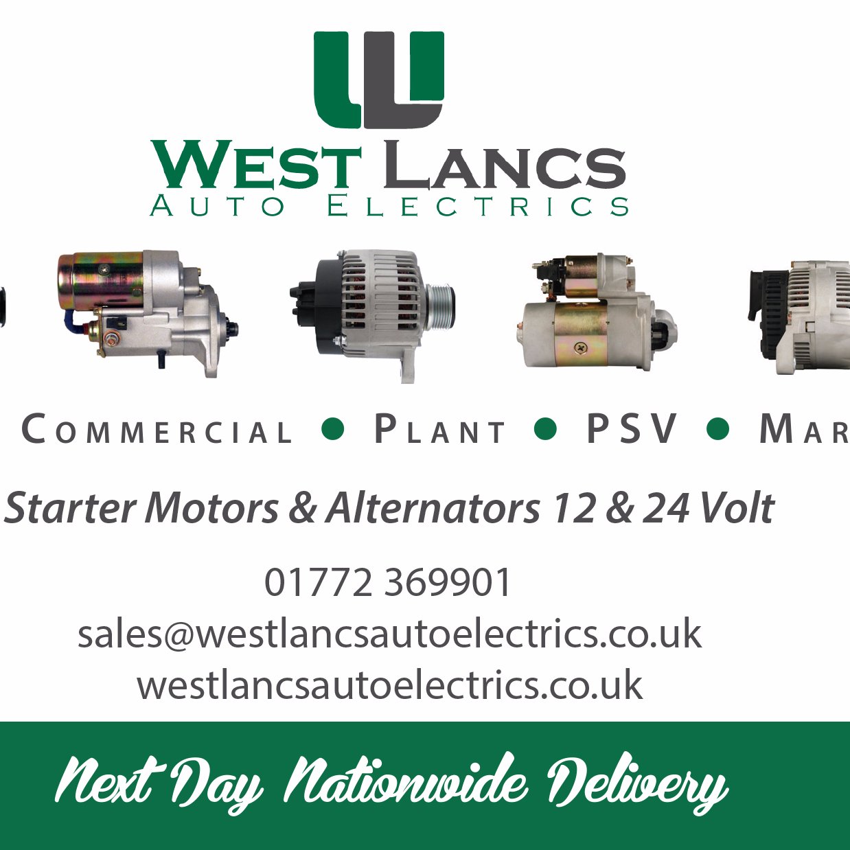 No #1 for Starter Motors & Alternators call  01772 369 901