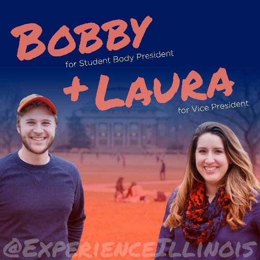 Official Twitter campaign page for Bobby Knier and Laura Saldivar for Illinois Student Body President and Vice President.