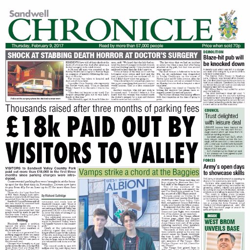 Sandwell Chronicle, weekly newspaper read by 57,000 people. Editor: Graeme Andrew. If you have a story, email Sandwell.chronicle@expressandstar.co.uk