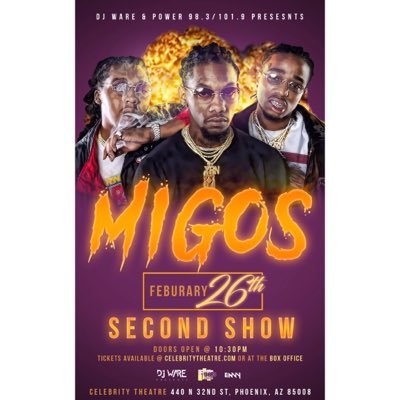Migos is coming to Phoenix Arizona February 26th at Celebrity Theatre. Tickets available at https://t.co/sm6exhCdVY