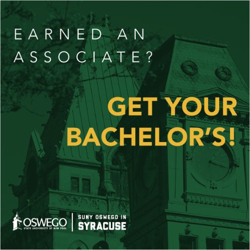 SUNYOswegoSYR's profile picture. SUNY Oswego in Syracuse offers convenient bachelor's degree completion programs & graduate programs at our Metro Center Campus.  #LiveLocal #LearnLocal!