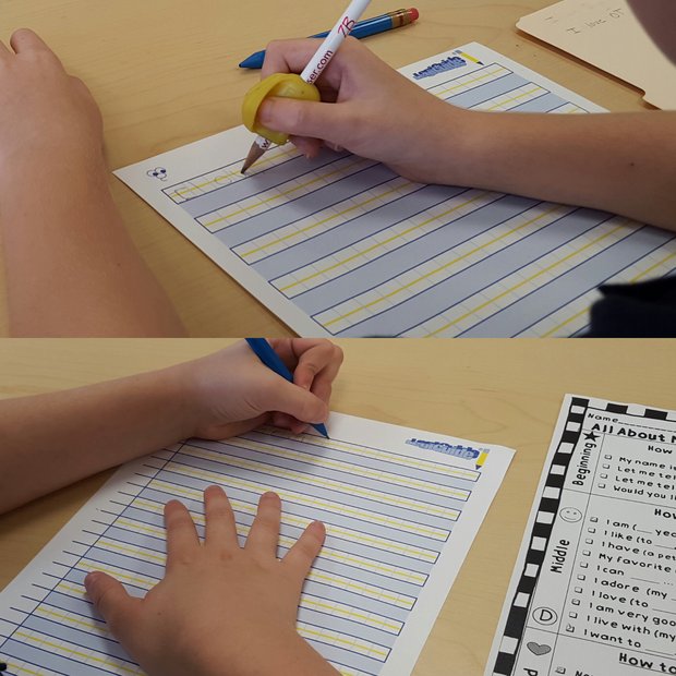 Handwriting paper created by an Occupational Therapist to improve legibility: sizing, spacing, horizontal alignment, letter formation.