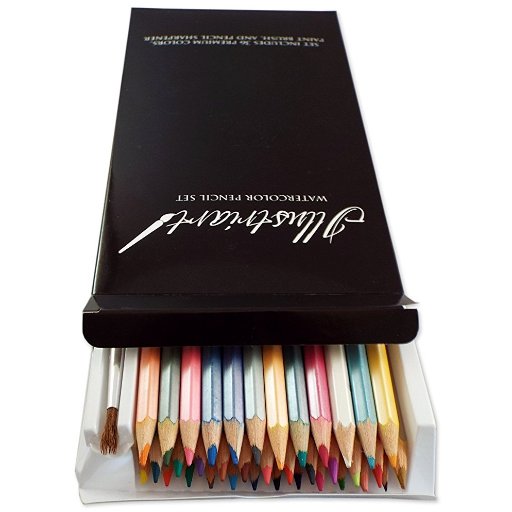 We offer watercolor pencils set with 36 stunning colors with watercolor papers, brush and sharpener.