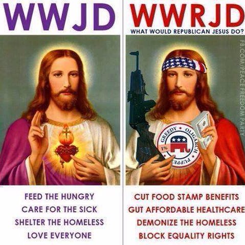 Just your average cherry picked Jesus here! I like not caring about the sick/poor, hating my neighbors, and eating Big Macs in front of little African children!