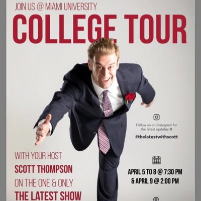 Come see the live taping of The Latest Show at Williams TV Production Studio @Miami University April 5-9