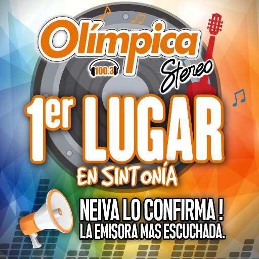 Olímpica Stereo 100.3, la emisora Mas Escuchada En Neiva, Huila y Sur de Colombia. 🎵📡 
NEIVA ESCUCHA OLIMPICA 100.3
WhatsApp 📲3216121003 ☎8715080