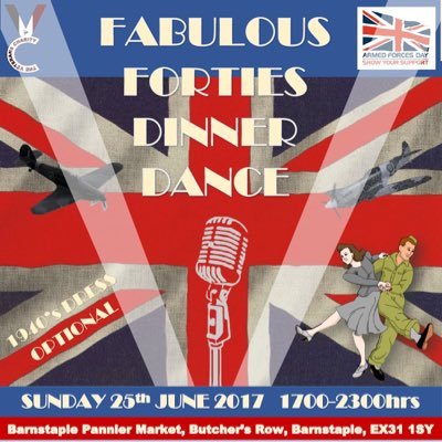 Fab Forties is a fantastic 1940's dinner-dance on Sun 25 June at Barnstaple Pannier Market. Raising funds for @VETERANSCHARITY Tickets on sale now!