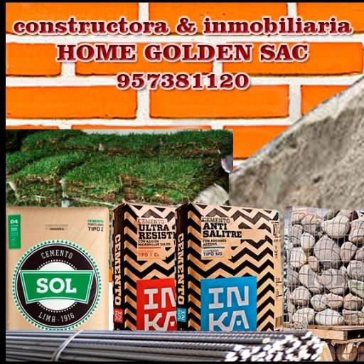 EN HOME GOLDEN proveemos al por mayor y menor de materiales de construcción. Como cemento, ladrillos, arena fina, arena gruesa, piedra chancada, Cel:957381120