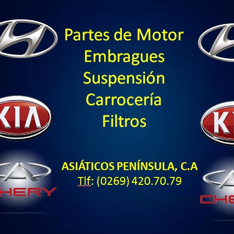 asiapeninsula's profile picture. Venta de Repuestos de las marcas HYUNDAI, KIA y CHERY, amplio stock de repuestos para el mantenimiento de tu automóvil. CONTACTANOS! 0296-4207079/ 0424-2313975