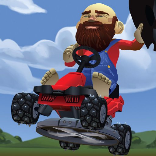 Mow grass and blast opponents from your tricked-out riding lawnmower in this indie multiplayer kart racing game!